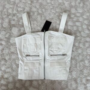 By dyln White Zip-Front Utility Crop Top